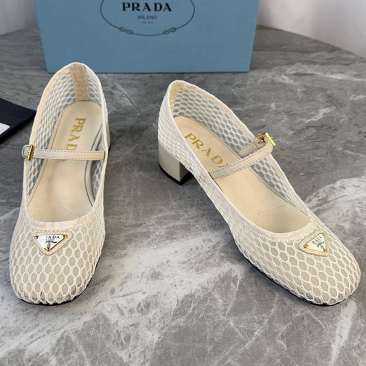 Prada 2026 Mary Jane Pumps 50mm Mesh Leather 789407