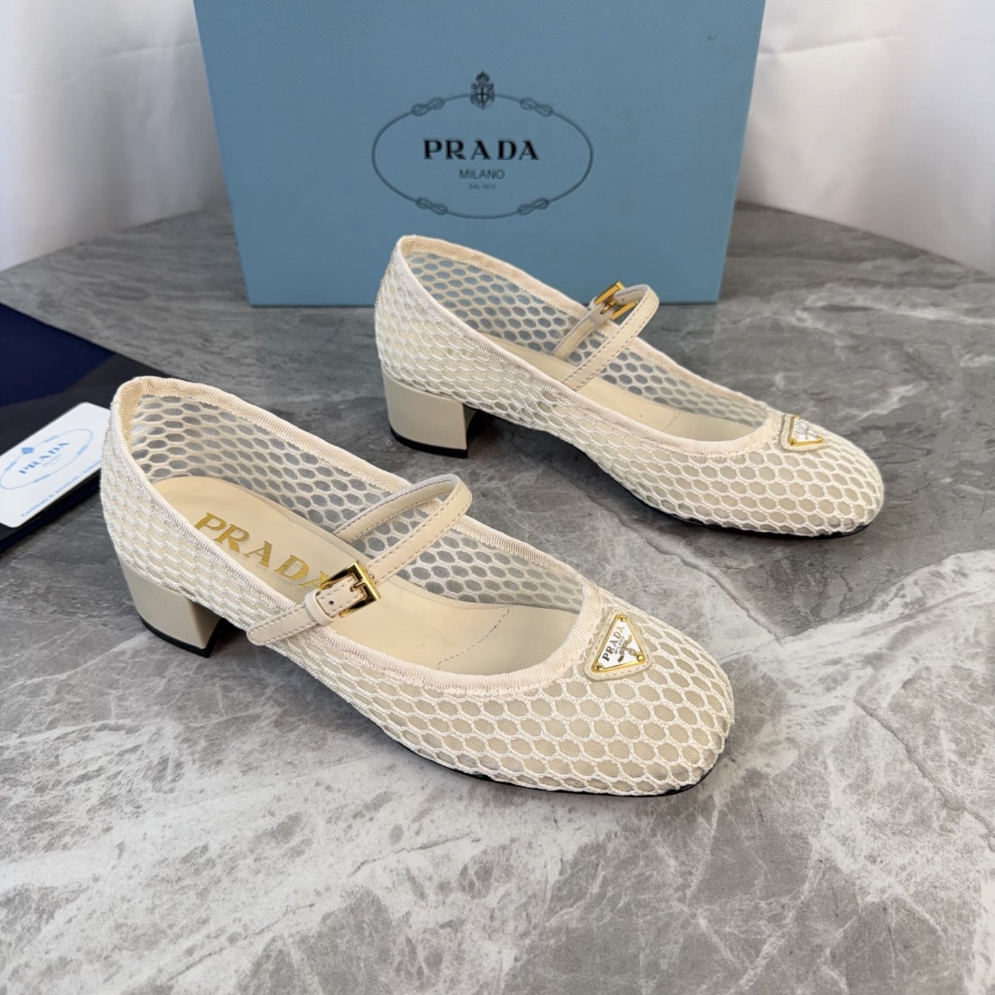 Prada 2026 Mary Jane Pumps 50mm Mesh Leather 789407
