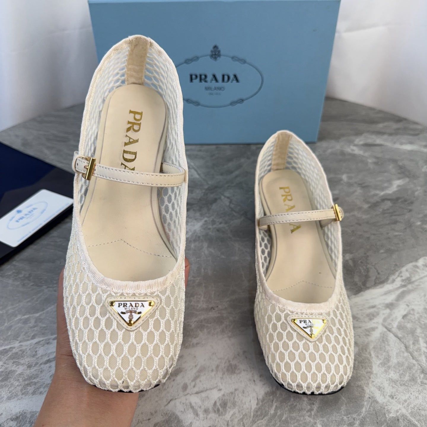 Prada 2026 Mary Jane Pumps 50mm Mesh Leather 789407