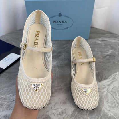 Prada 2026 Mary Jane Pumps 50mm Mesh Leather 789407