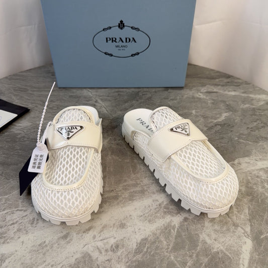 Prada 2026 Platform Mules 20mm Raffia Leather 789429