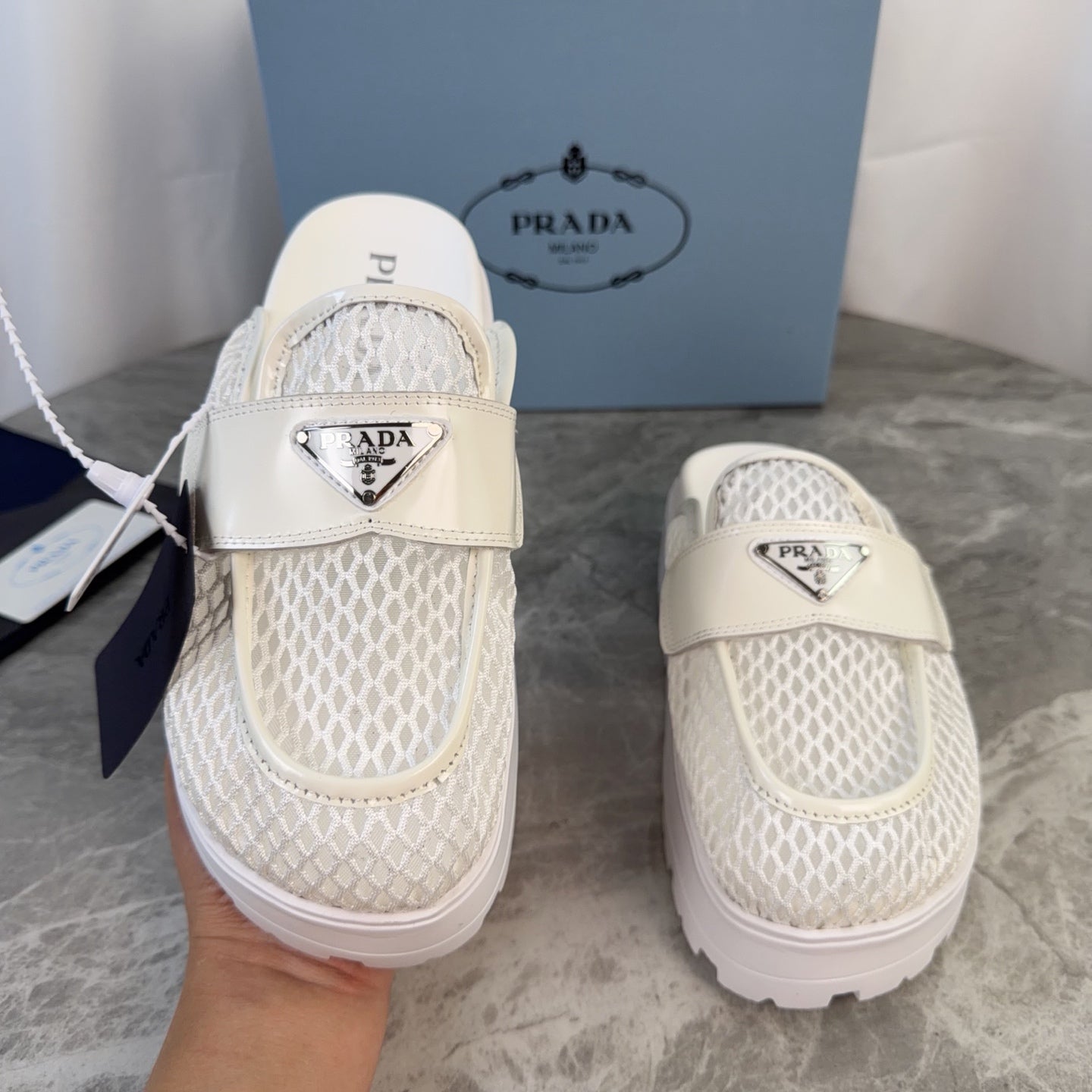 Prada 2026 Platform Mules 45mm Raffia Leather 789434