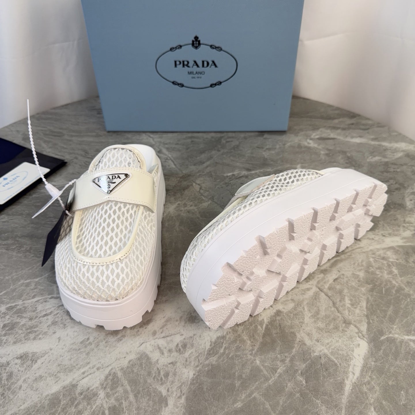 Prada 2026 Platform Mules 45mm Raffia Leather 789434