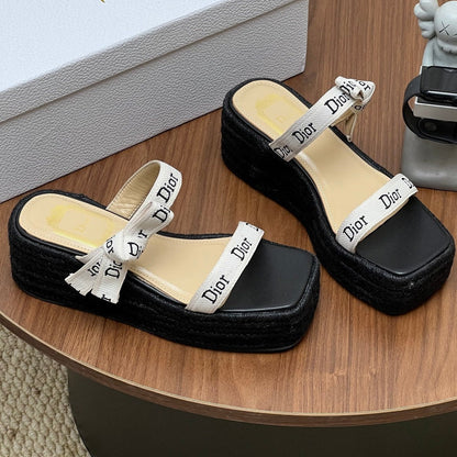 Dior 2026 Wedge Sandals 75mm with Straps Cotton Raffia 846580