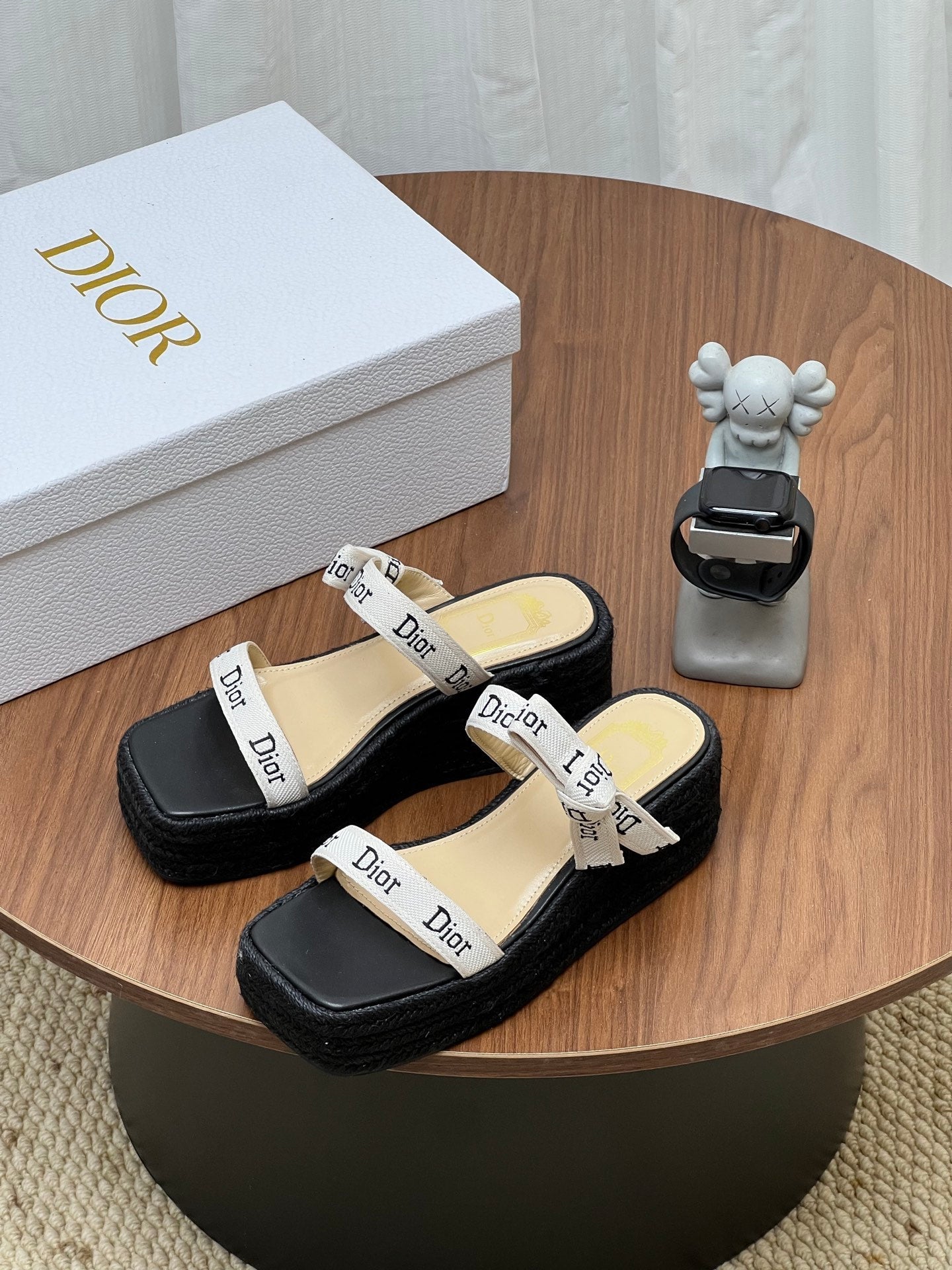 Dior 2026 Wedge Sandals 75mm with Straps Cotton Raffia 846580