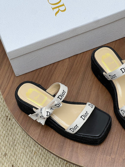 Dior 2026 Wedge Sandals 75mm with Straps Cotton Raffia 846580