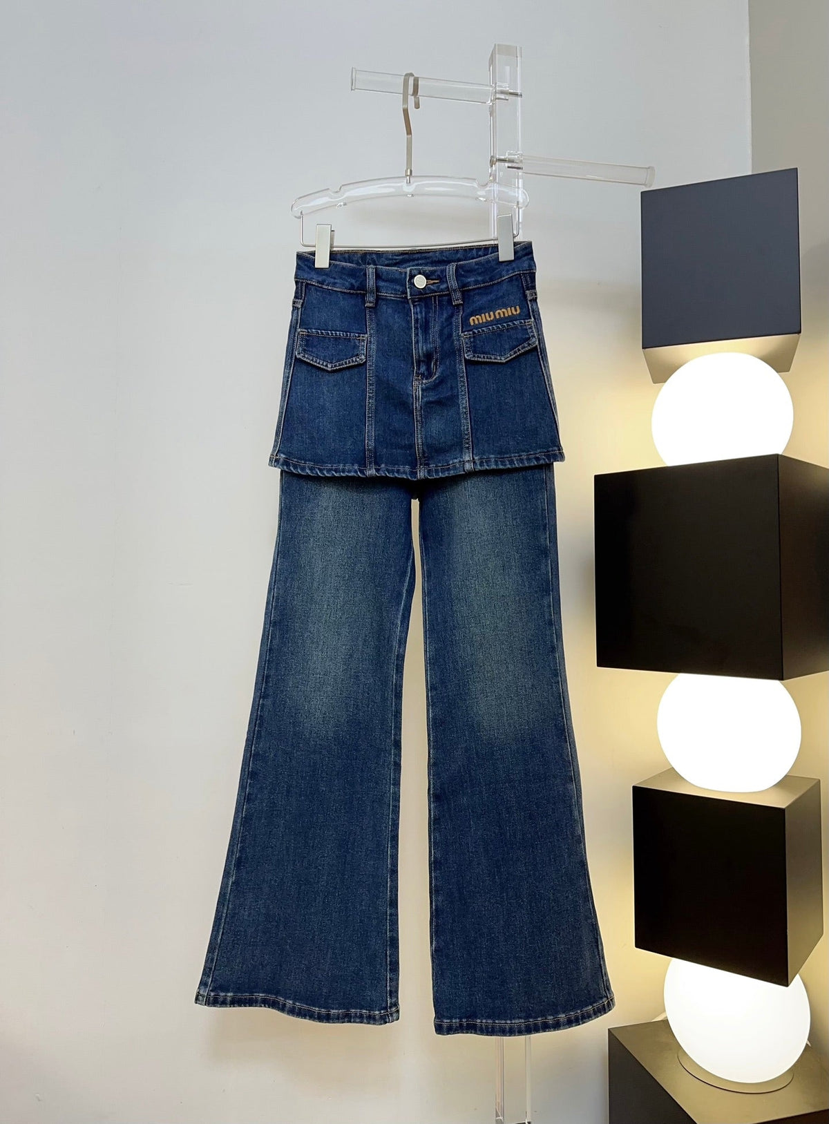 Miu Miu 26s Jeans Skirt-Overlay Wide-Leg Blue Denim 429844