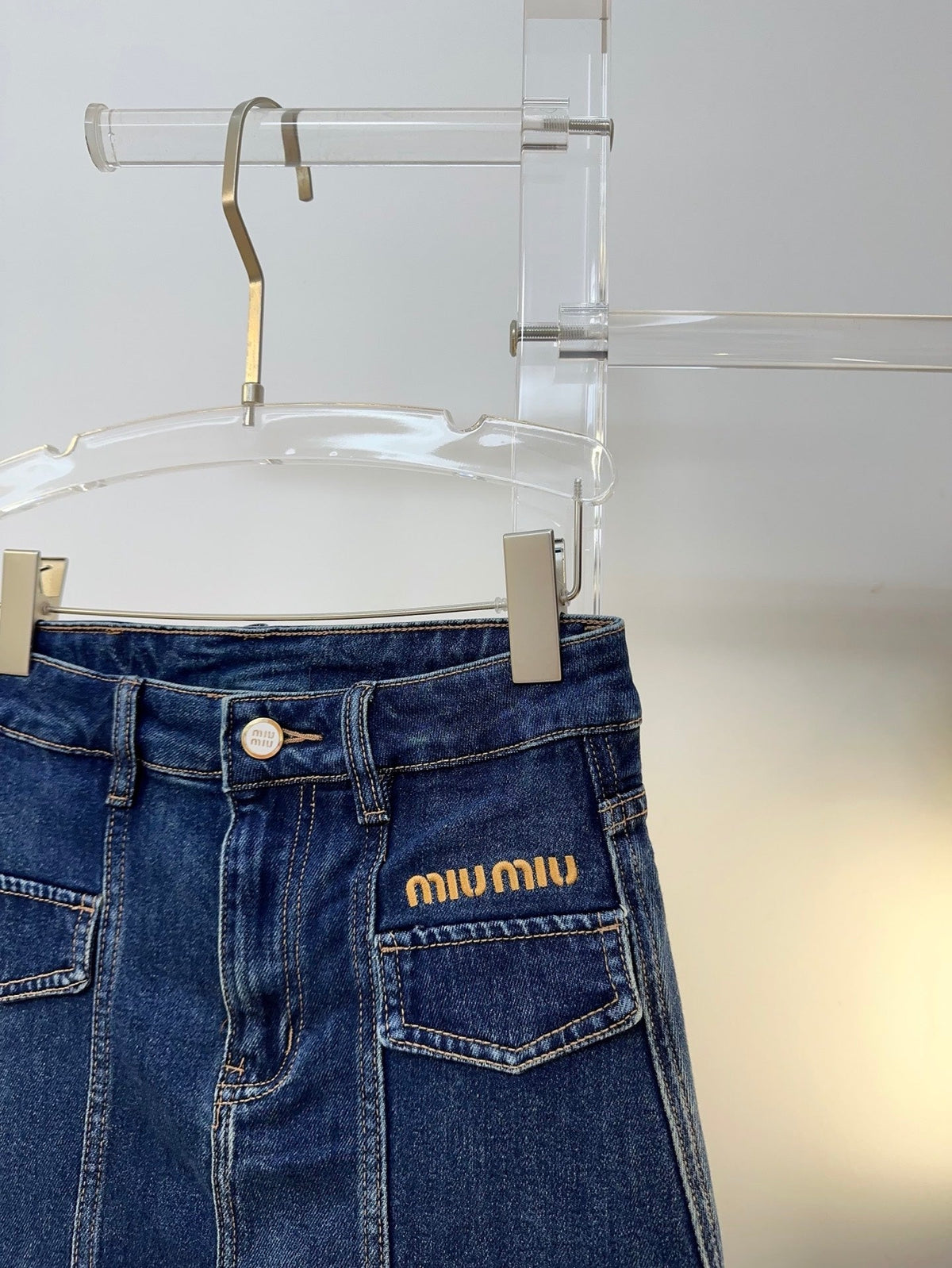 Miu Miu 26s Jeans Skirt-Overlay Wide-Leg Blue Denim 429844
