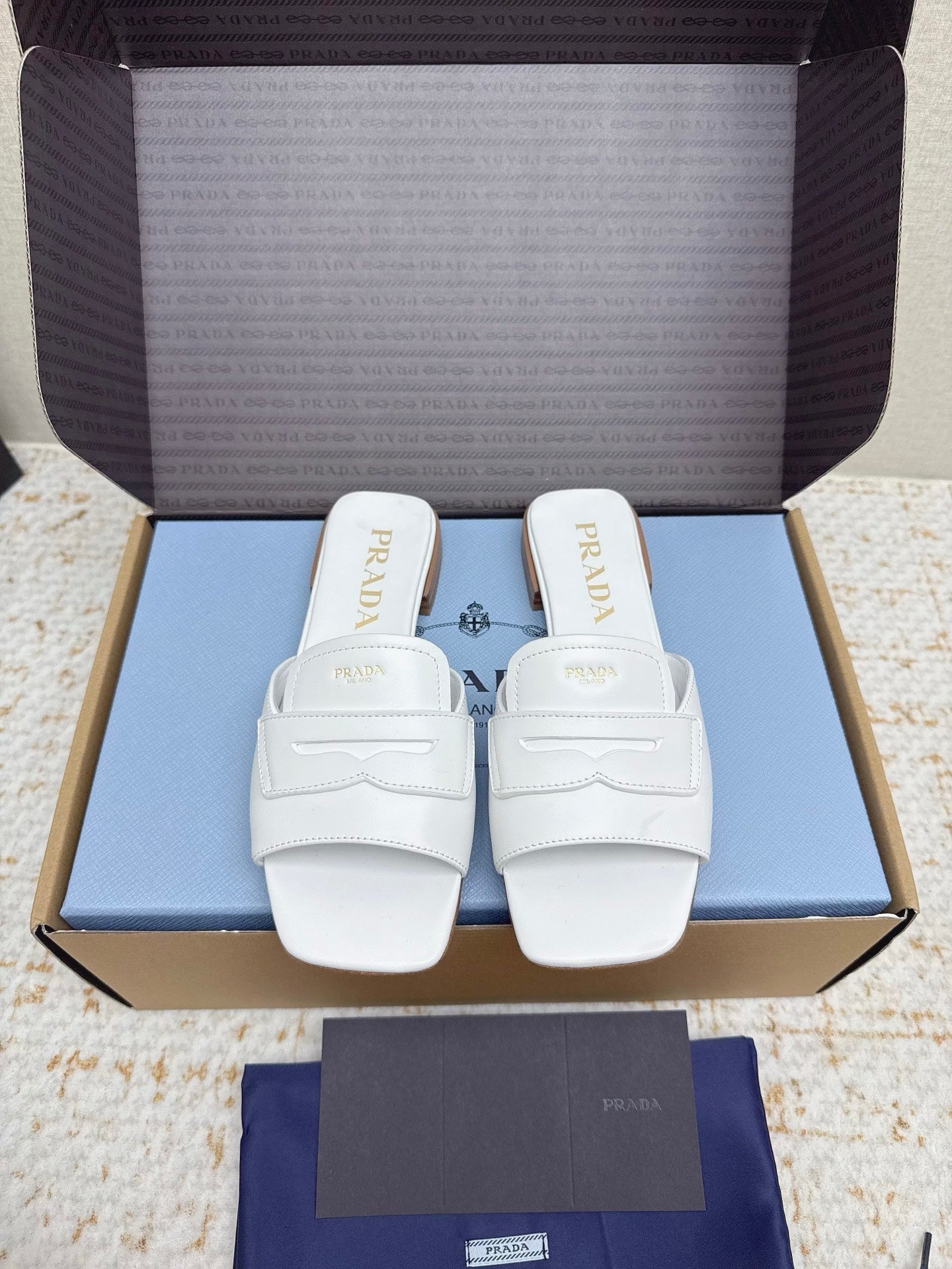Prada 2026 Square Toe Slippers Italian Leather 731000
