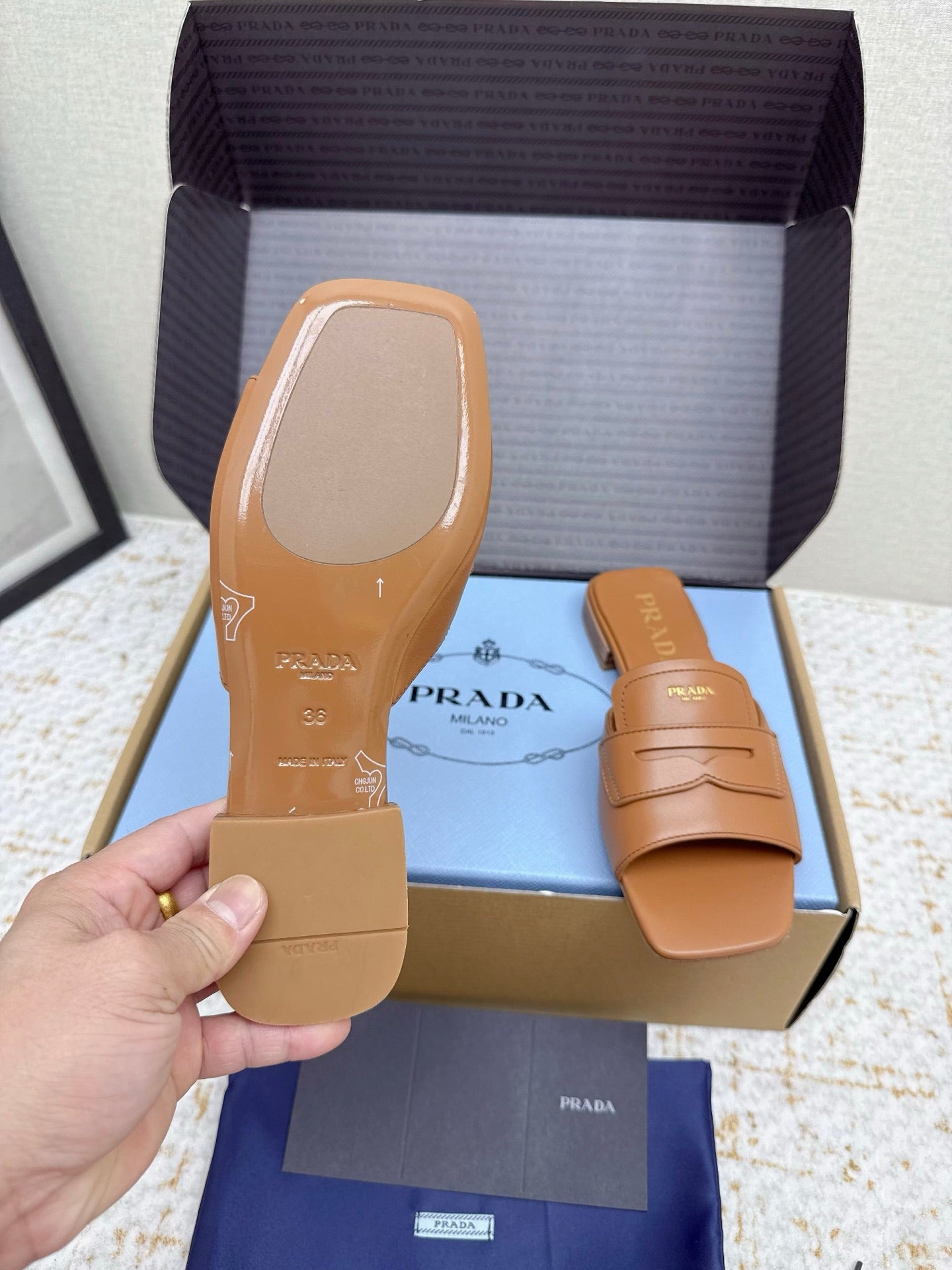 Prada 2026 Square Toe Slippers Italian Leather 731000