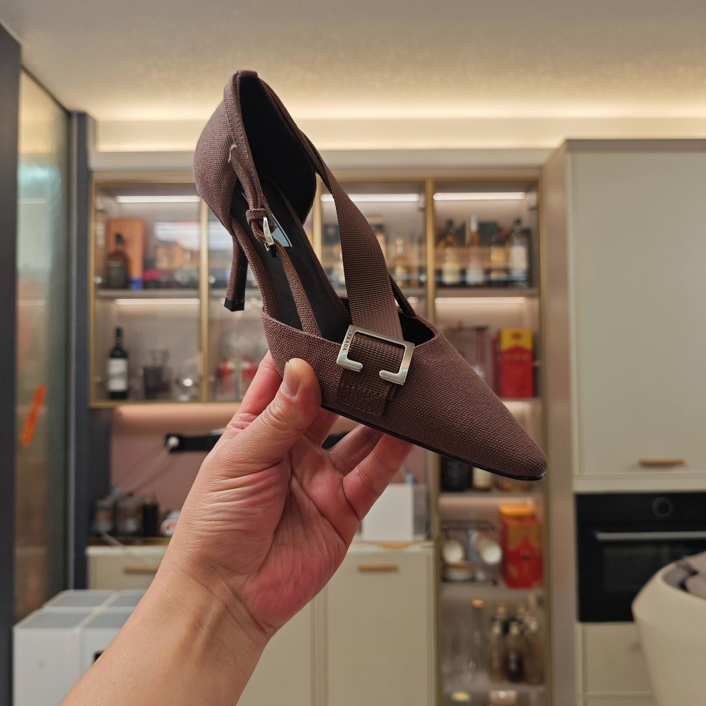 PRA 26S High Heel Pump 70 Dark Taupe Brown Canvas 630561