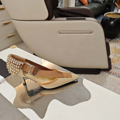 PRA 26S High Heel Pump 70 Beige Brown Canvas Rhinestones 630570