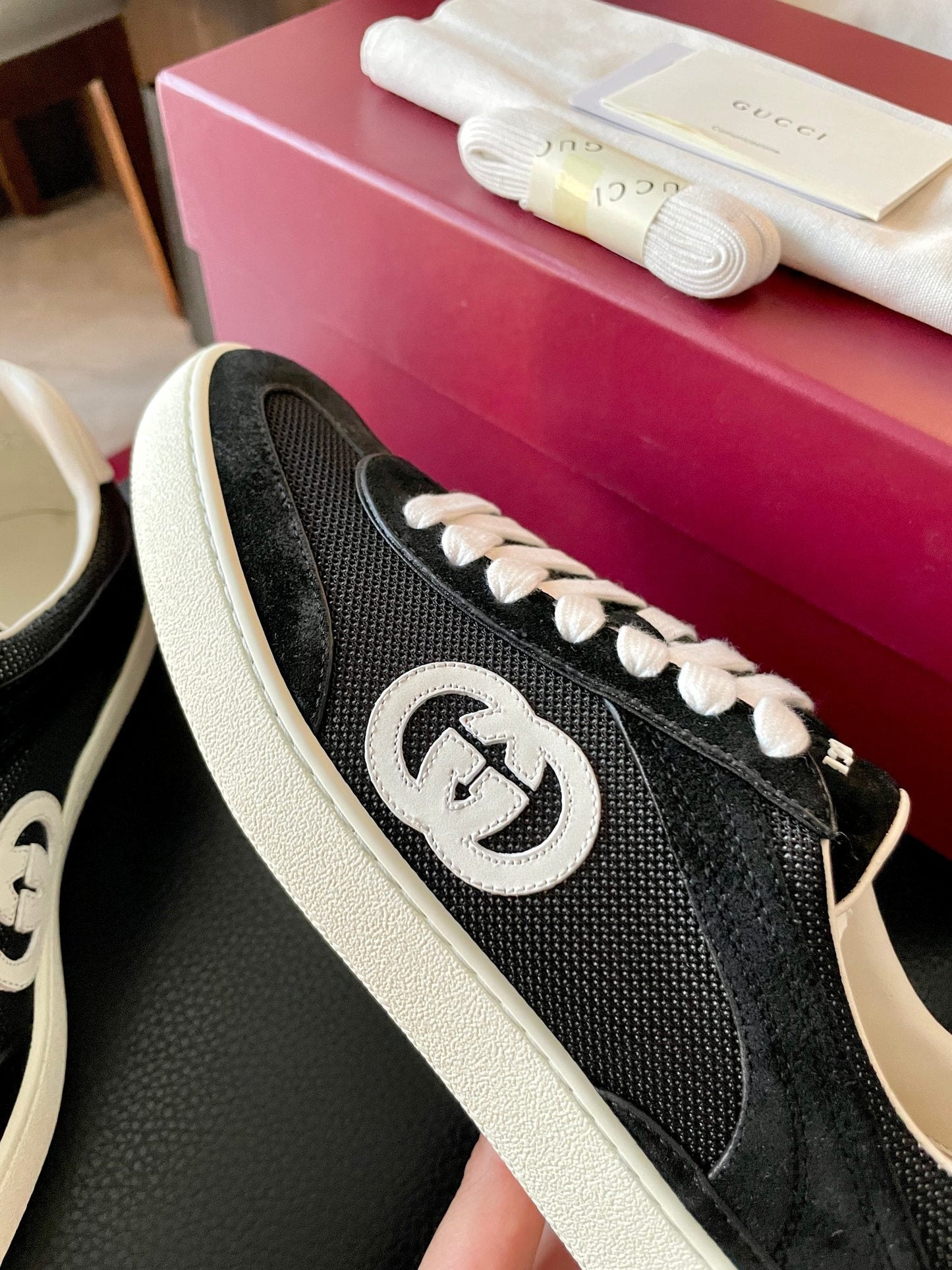 GG 26 Sneaker Black White Suede Sheepskin 632811