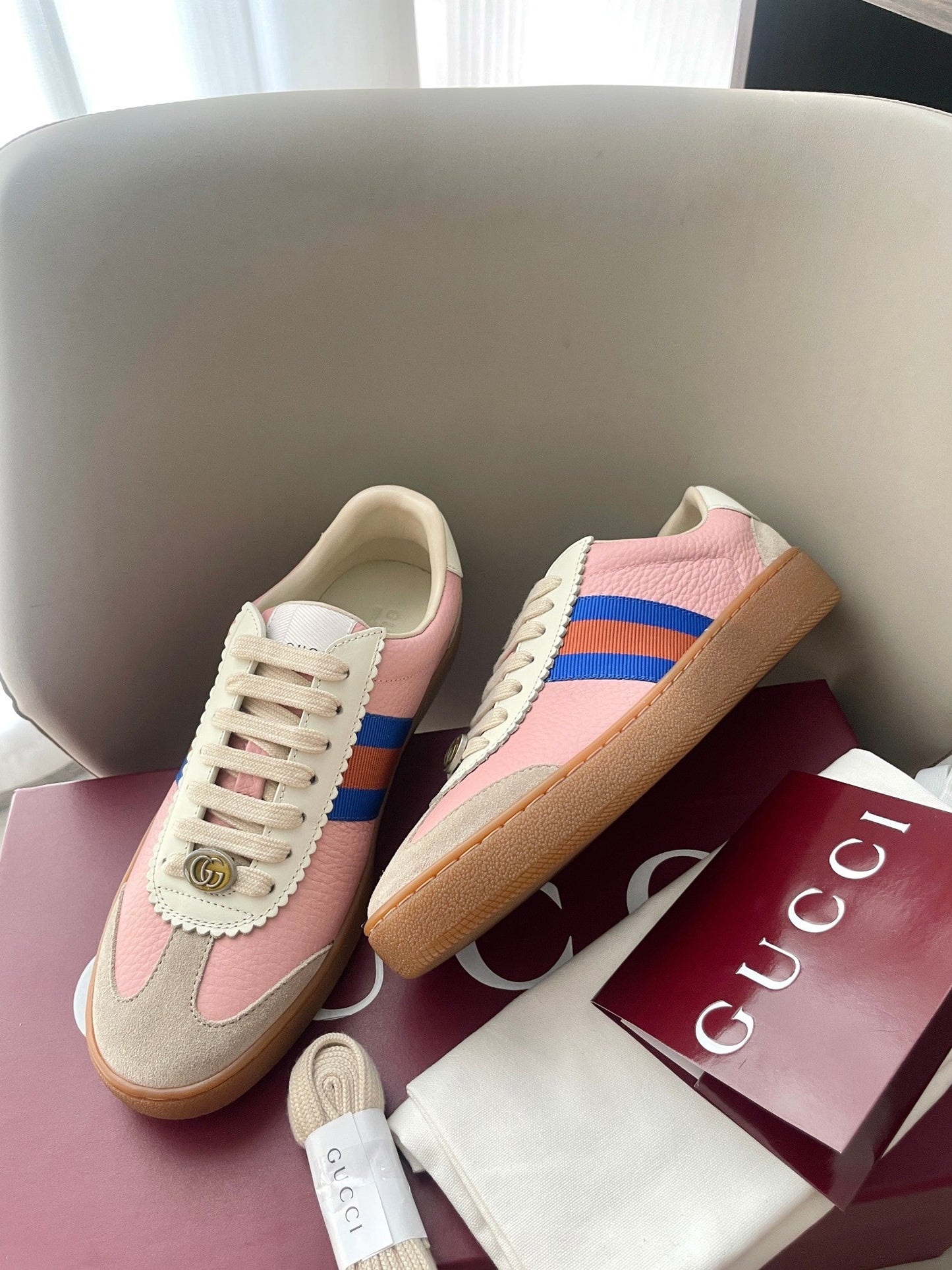GG 26 Sneaker Beige Pink Cowhide Suede 632804