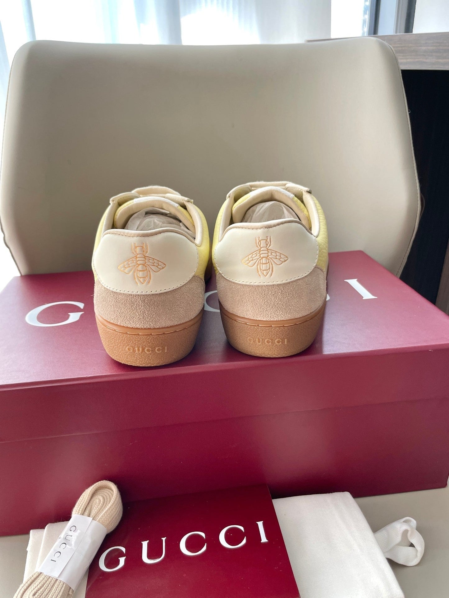 GG 26 Sneaker Light Yellow Beige Suede Cowhide 632806