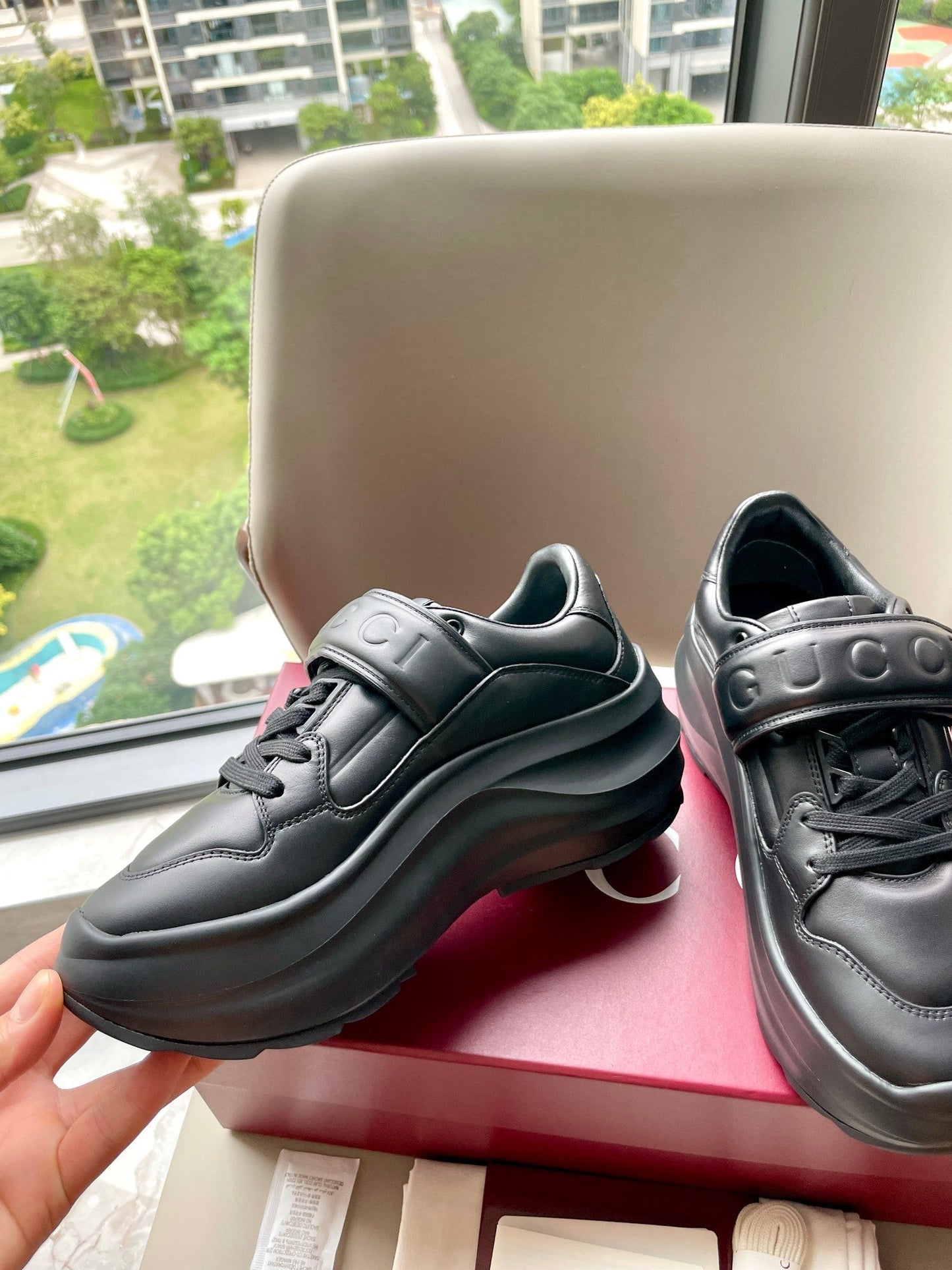 GG 26 Platform Sneaker Black Sheepskin 632853
