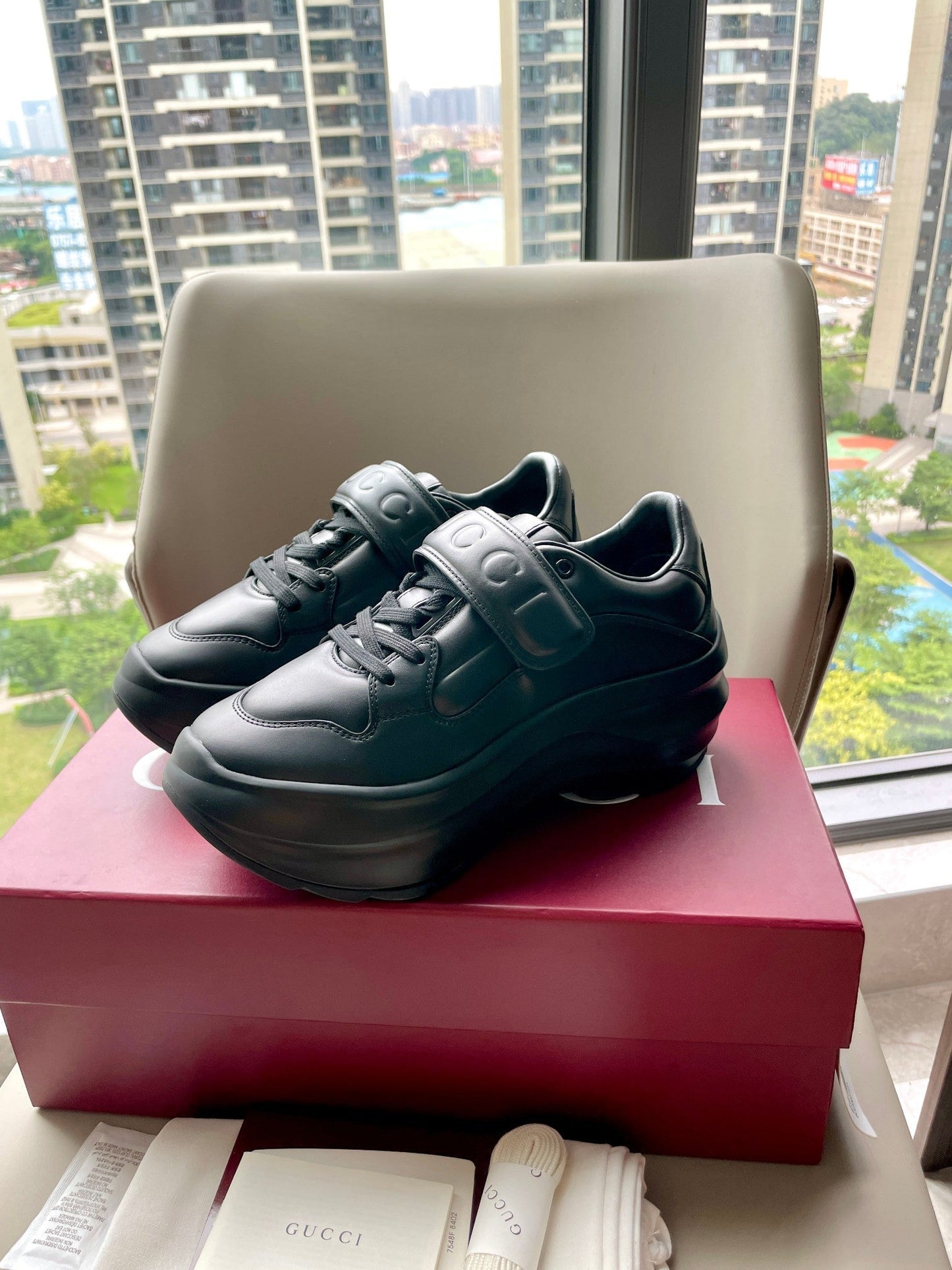 GG 26 Platform Sneaker Black Sheepskin 632853