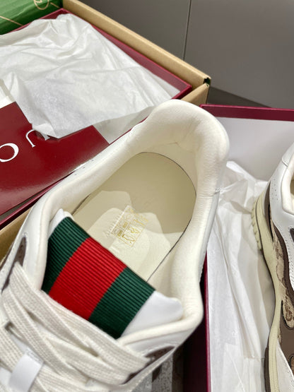 GG 26 Sneaker White Beige Brown Canvas Suede 632876