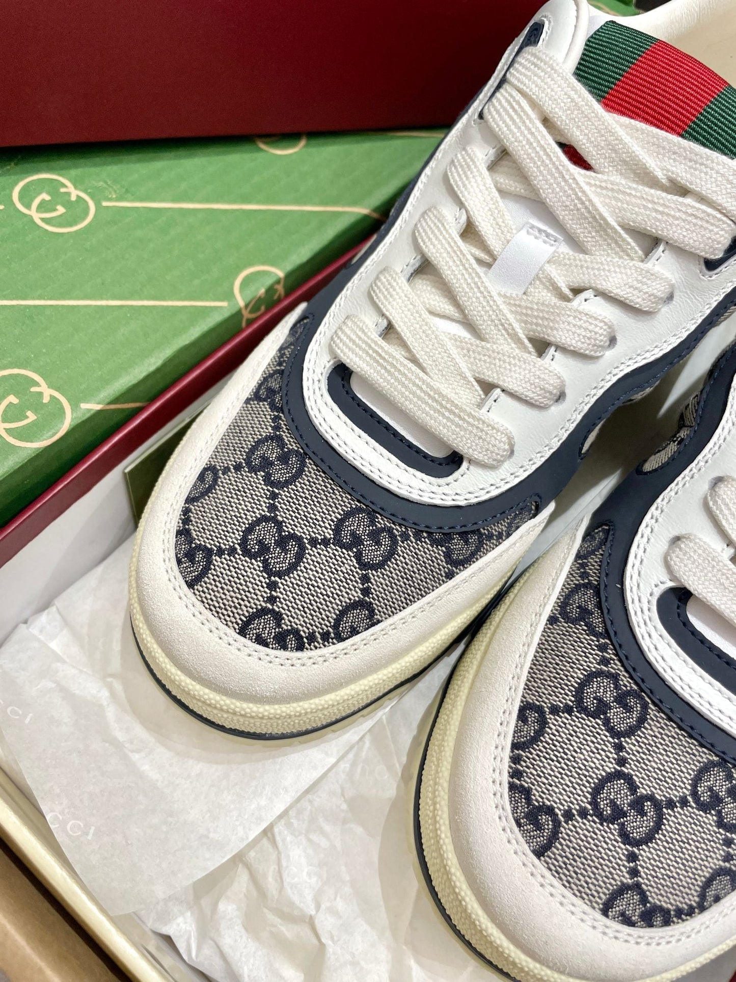 GG 26 Sneaker White Navy Blue Canvas Suede 632877
