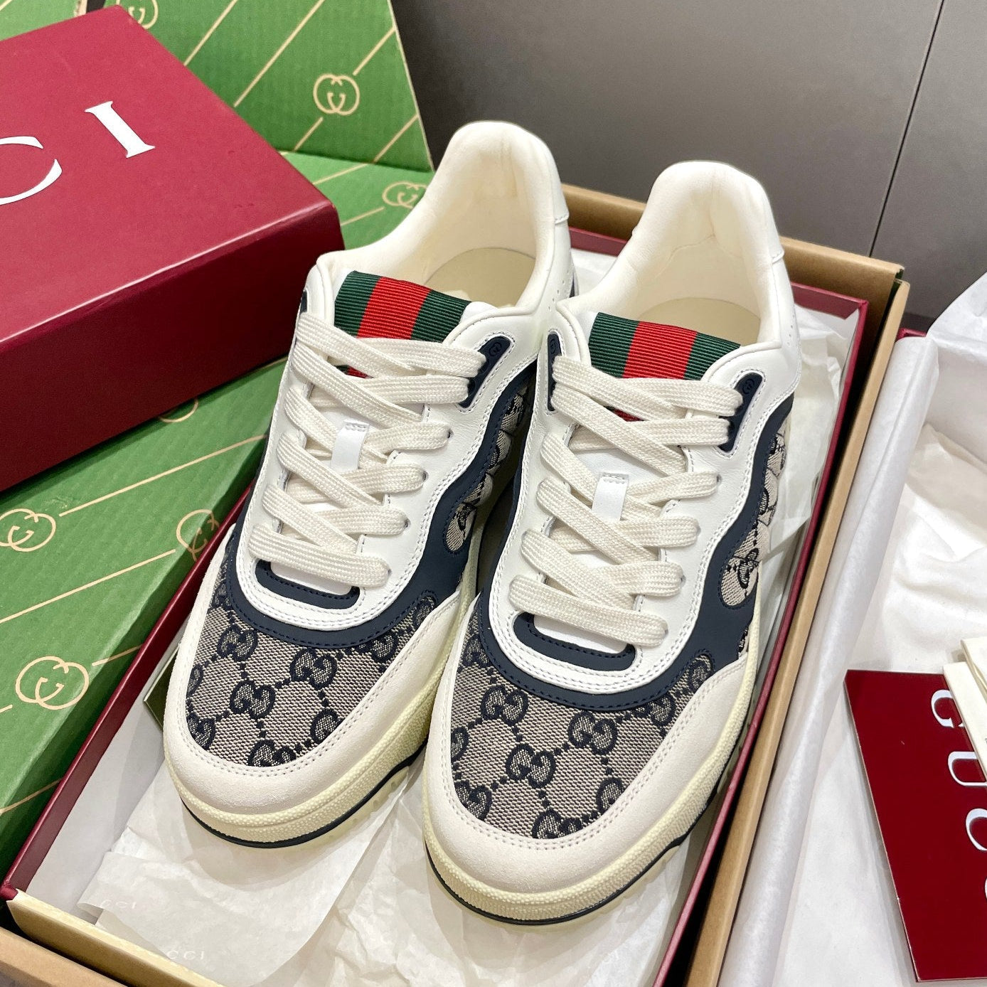 GG 26 Sneaker White Navy Blue Canvas Suede 632877