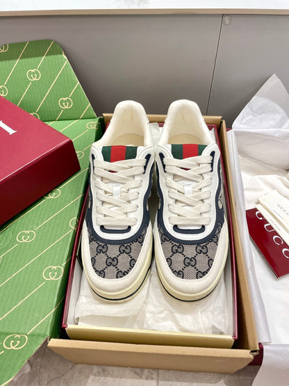 GG 26 Sneaker White Navy Blue Canvas Suede 632877