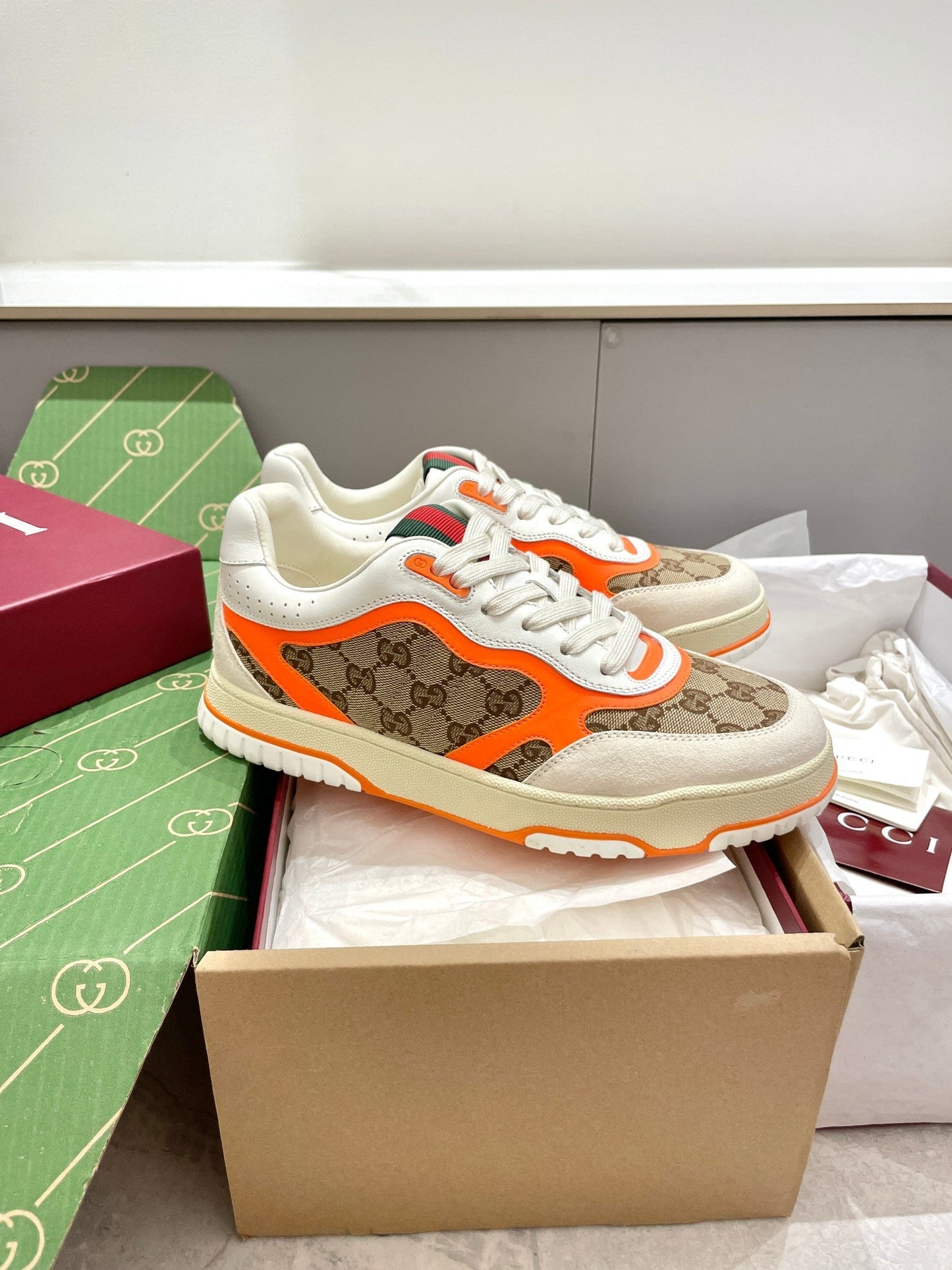 GG 26 Sneaker White Beige Orange Canvas Cowhide 632867