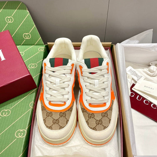 GG 26 Sneaker White Beige Orange Canvas Cowhide 632867