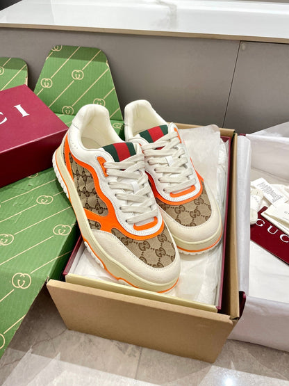 GG 26 Sneaker White Beige Orange Canvas Cowhide 632867