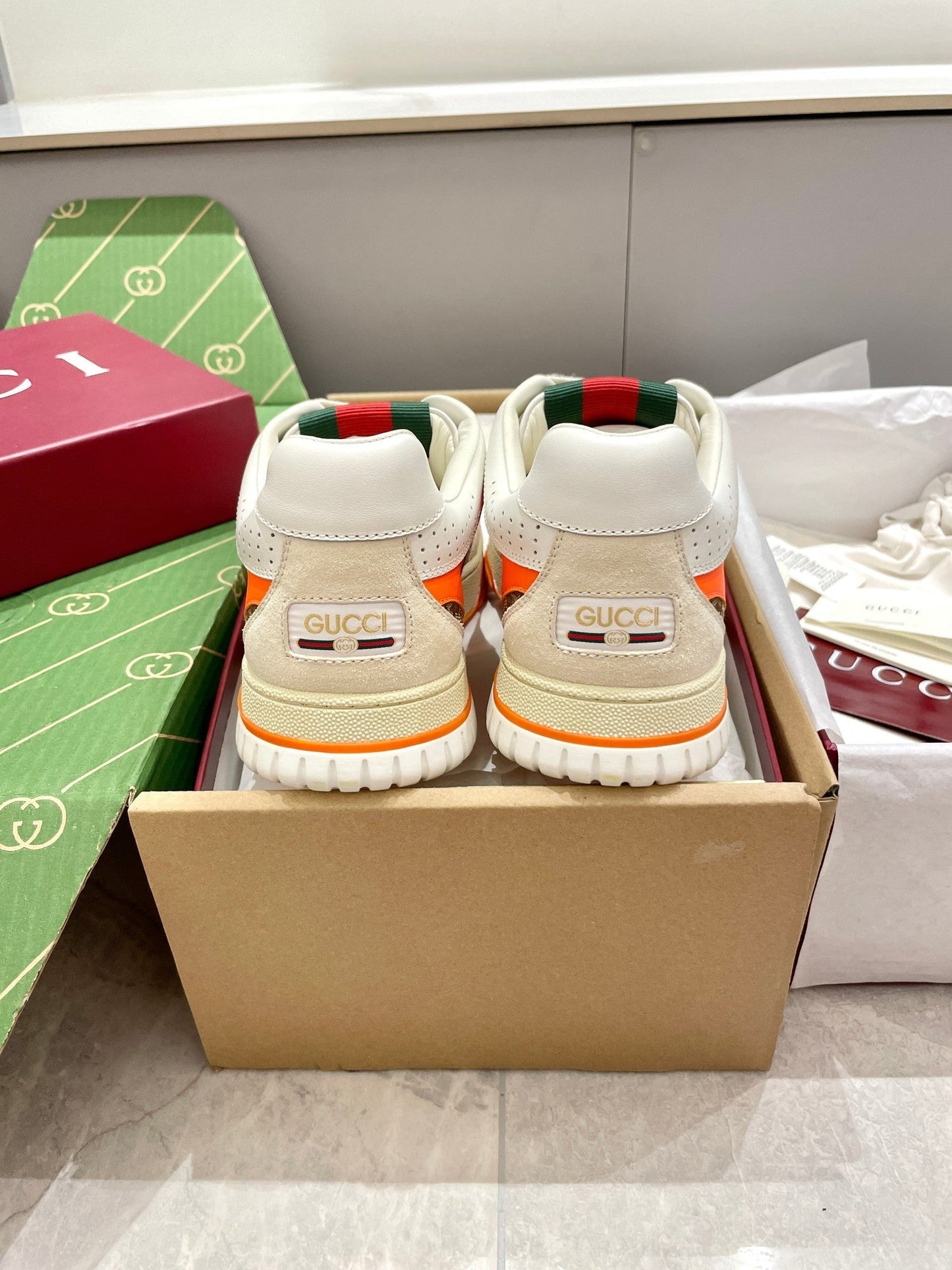 GG 26 Sneaker White Beige Orange Canvas Cowhide 632867