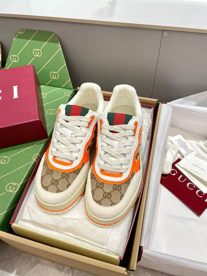 GG 26 Sneaker White Beige Orange Canvas Cowhide 632867