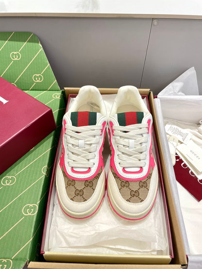 GG 26 Sneaker White Beige Pink Canvas Cowhide 632868