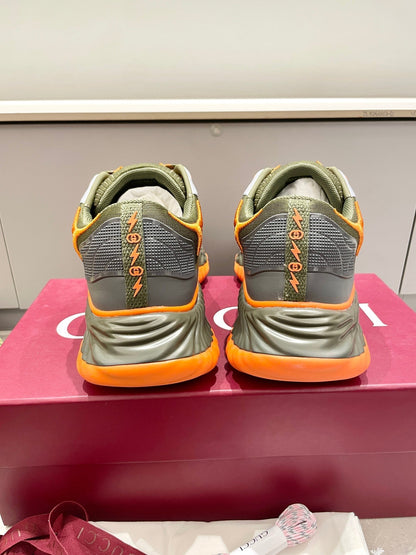 GG 26 Casual Sneakers Olive Green Orange Mesh Fabric 632855