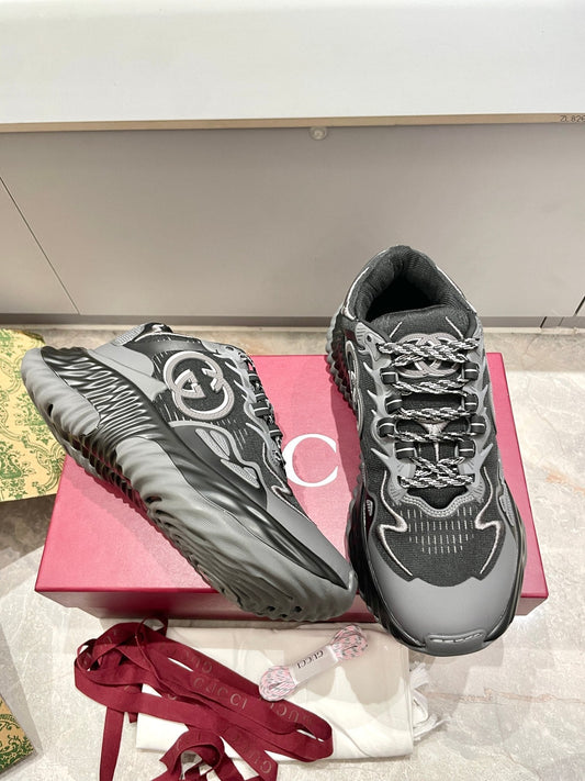 GG 26 Casual Sneakers Gray Black Mesh Fabric 632857