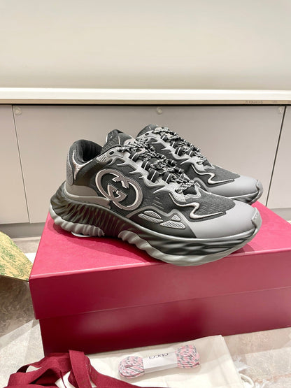 GG 26 Casual Sneakers Gray Black Mesh Fabric 632857
