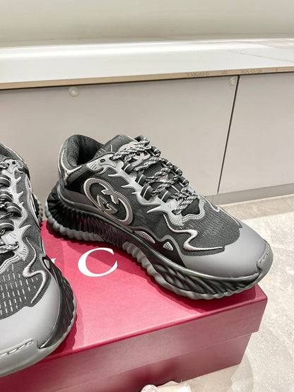 GG 26 Casual Sneakers Gray Black Mesh Fabric 632857