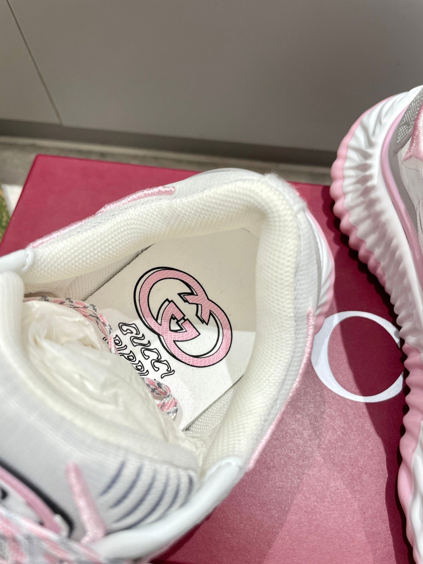 GG 26 Casual Sneakers Gray Pink Mesh Cowhide 632858