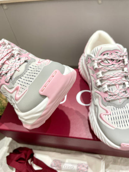 GG 26 Casual Sneakers Gray Pink Mesh Cowhide 632858