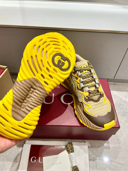 GG 26 Casual Sneakers Yellow Brown Mesh Cowhide 632859