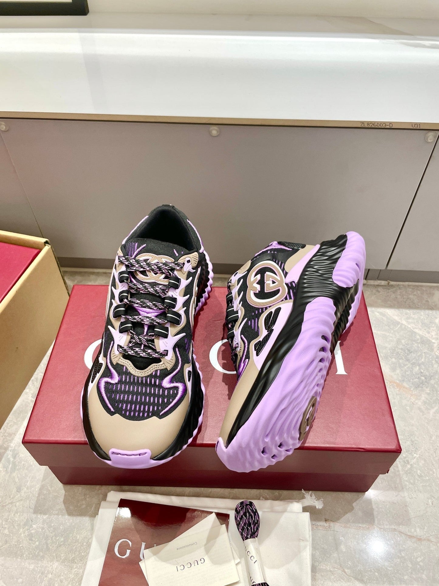 GG 26 Casual Sneakers Purple Black Mesh Cowhide 632860