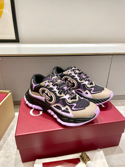 GG 26 Casual Sneakers Purple Black Mesh Cowhide 632860