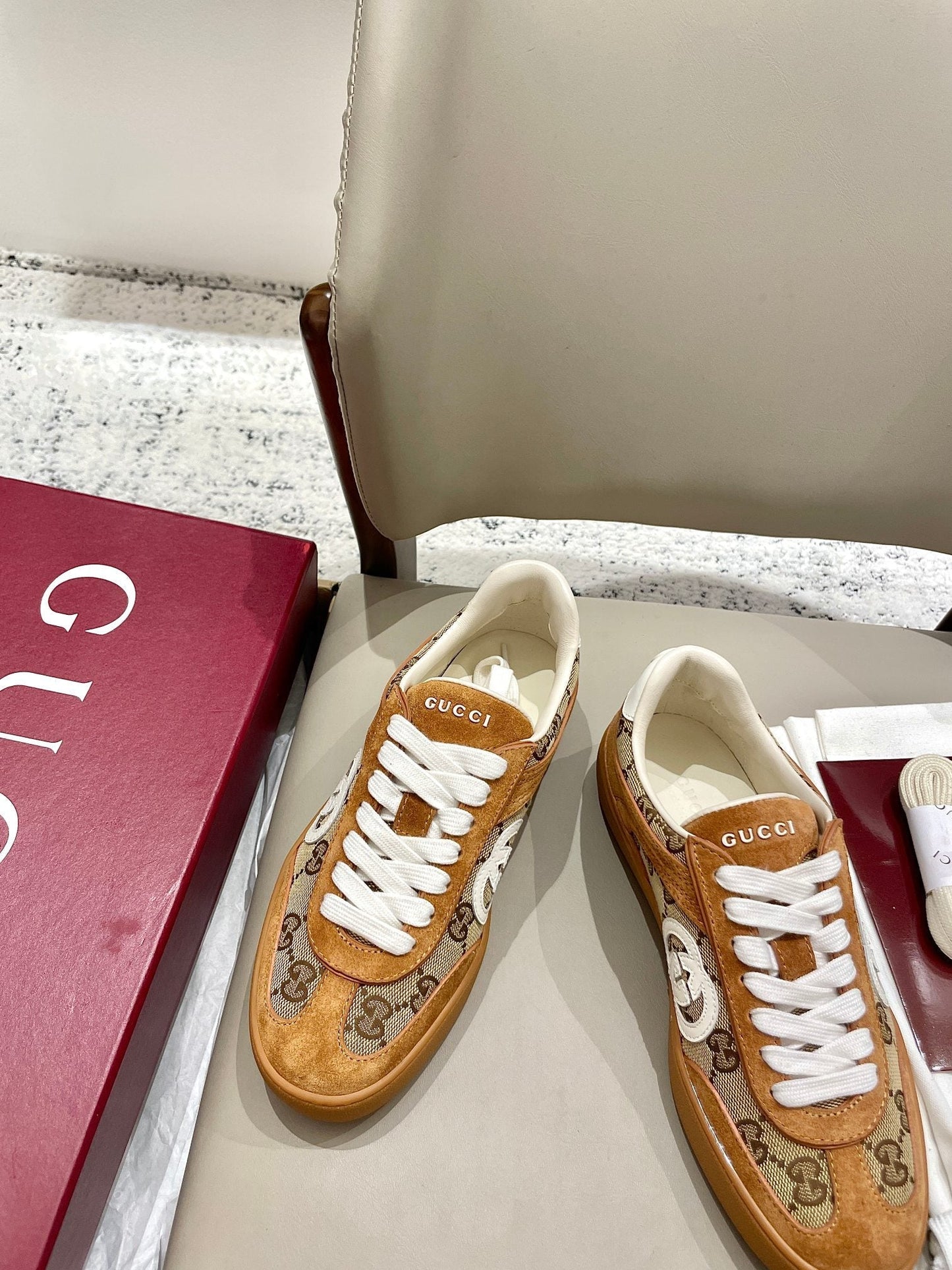 GG 26 Sneaker Camel Brown Canvas Suede 632820