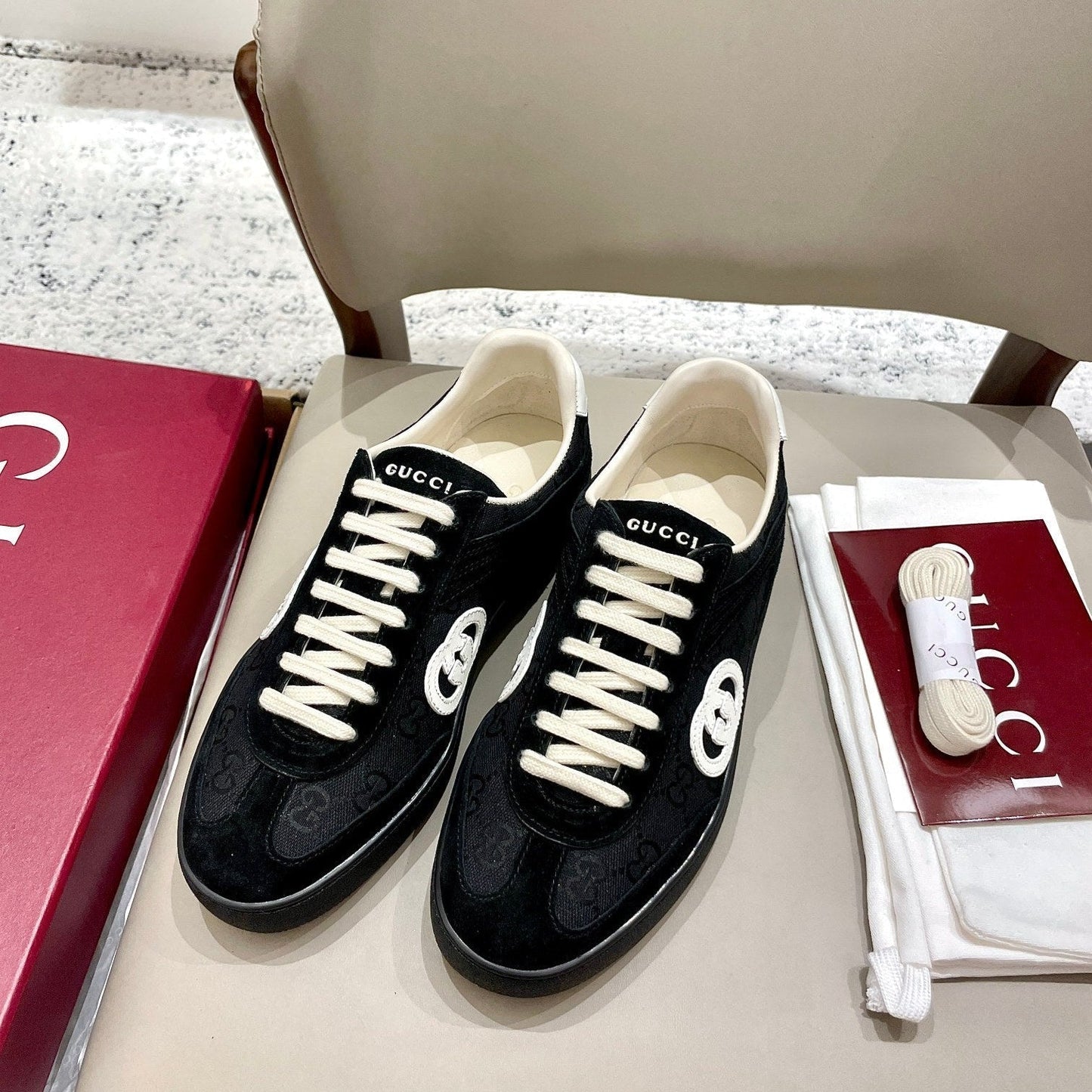 GG 26 Sneaker Black Monogram Suede Sheepskin 632815