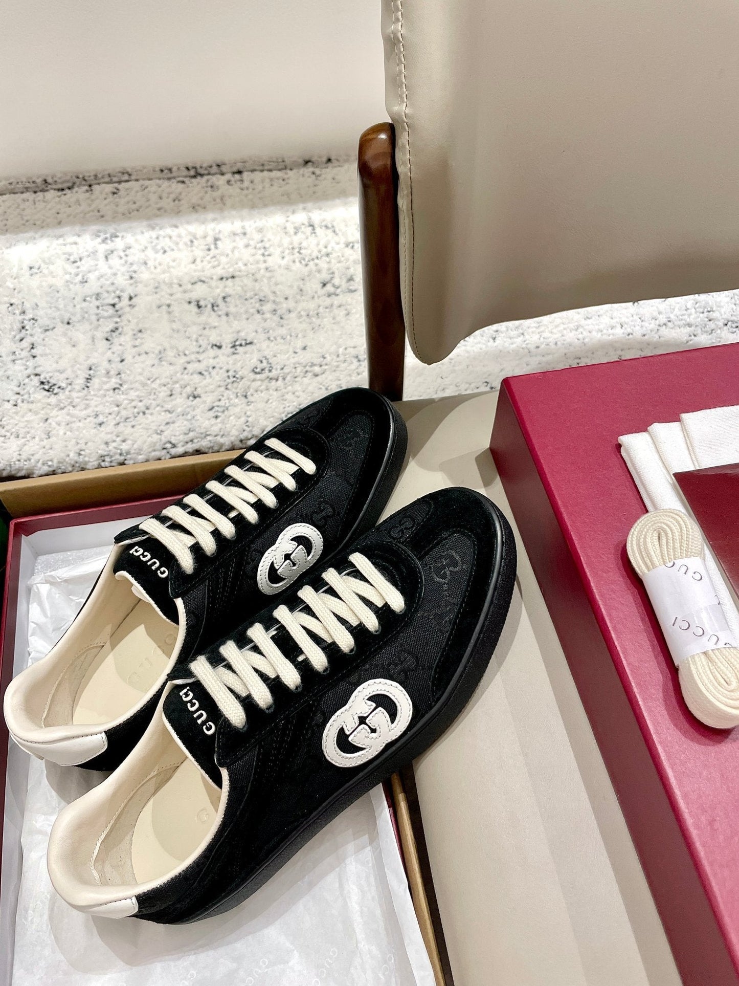 GG 26 Sneaker Black Monogram Suede Sheepskin 632815