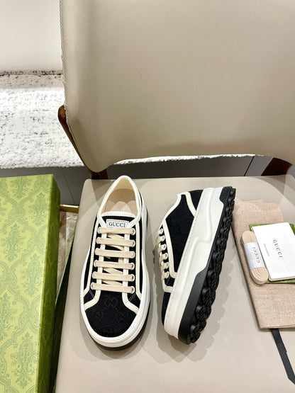 GG 26 Platform Sneaker Black White Monogram Suede 632835
