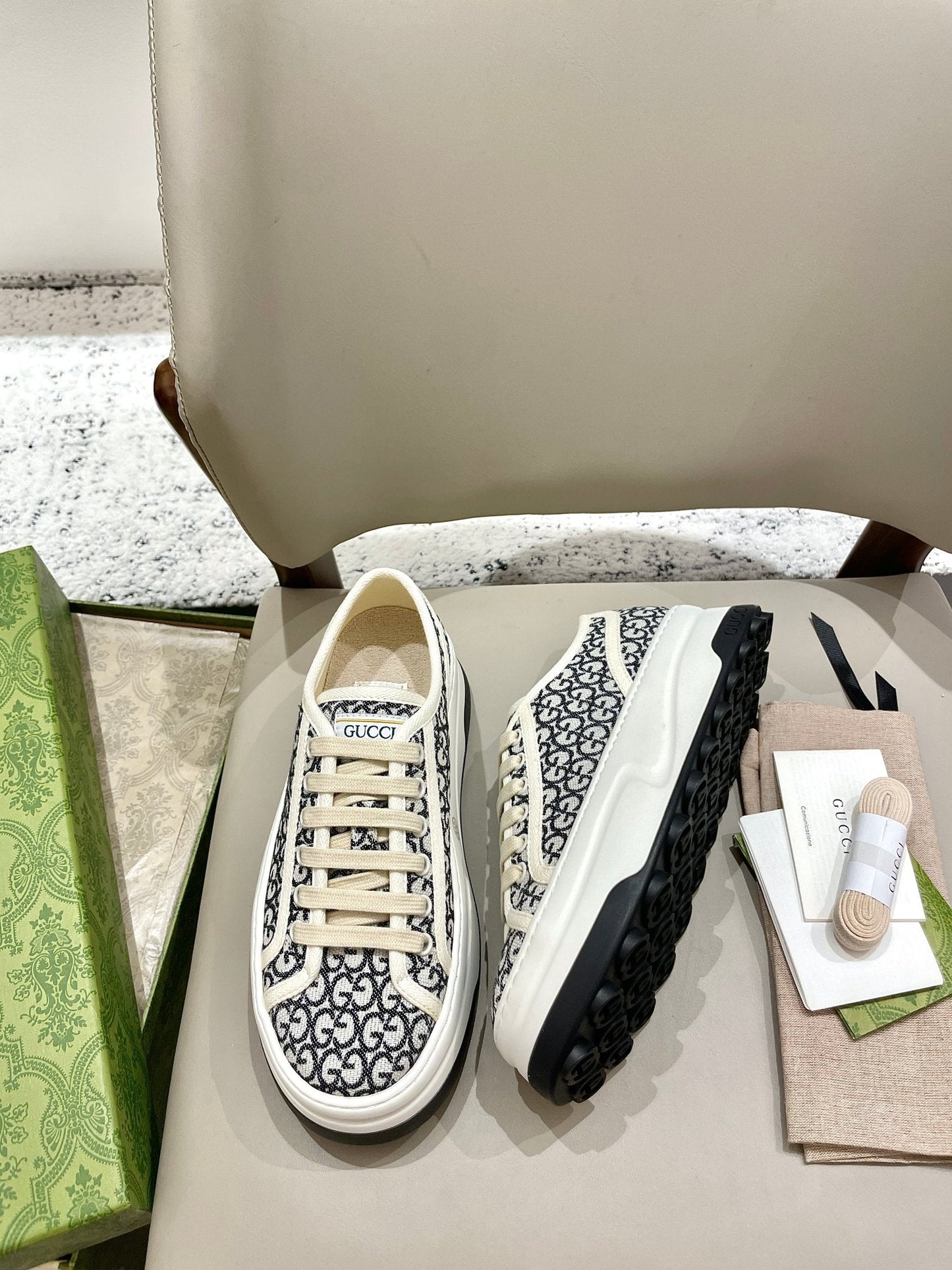 GG 26 Platform Sneaker Black White Monogram Canvas 632836