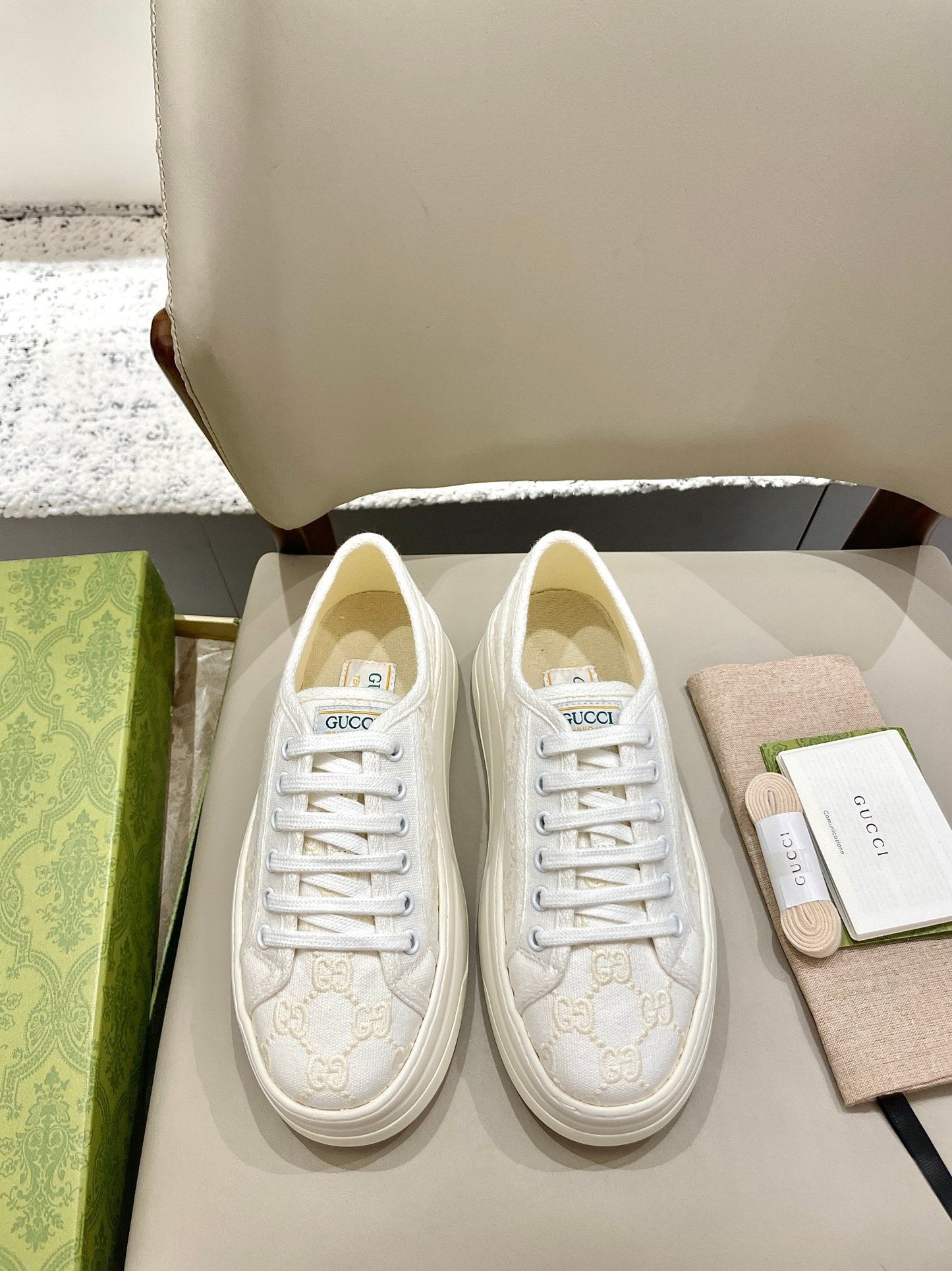 GG 26 Platform Sneaker White Cream Canvas 632837