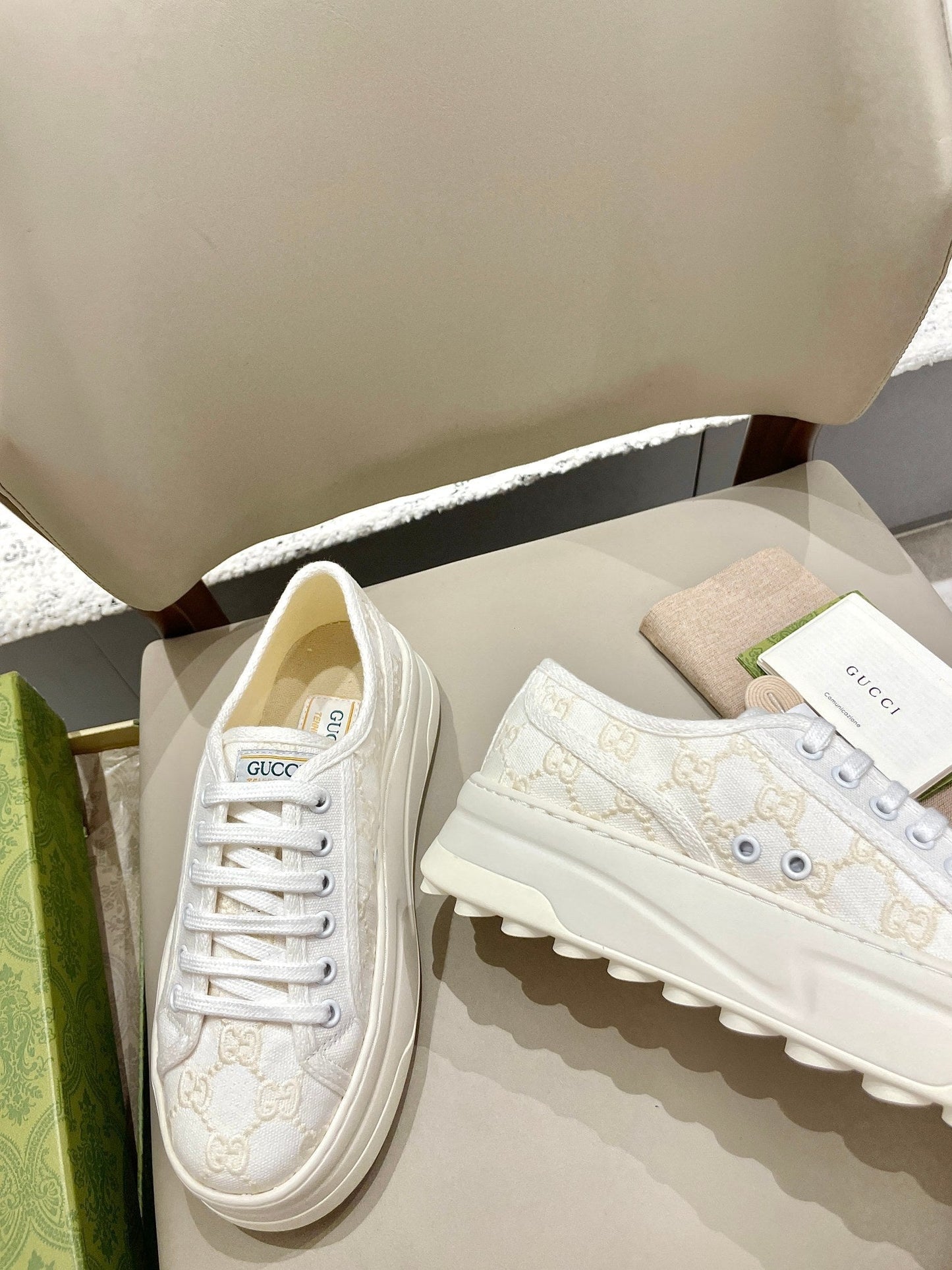 GG 26 Platform Sneaker White Cream Canvas 632837