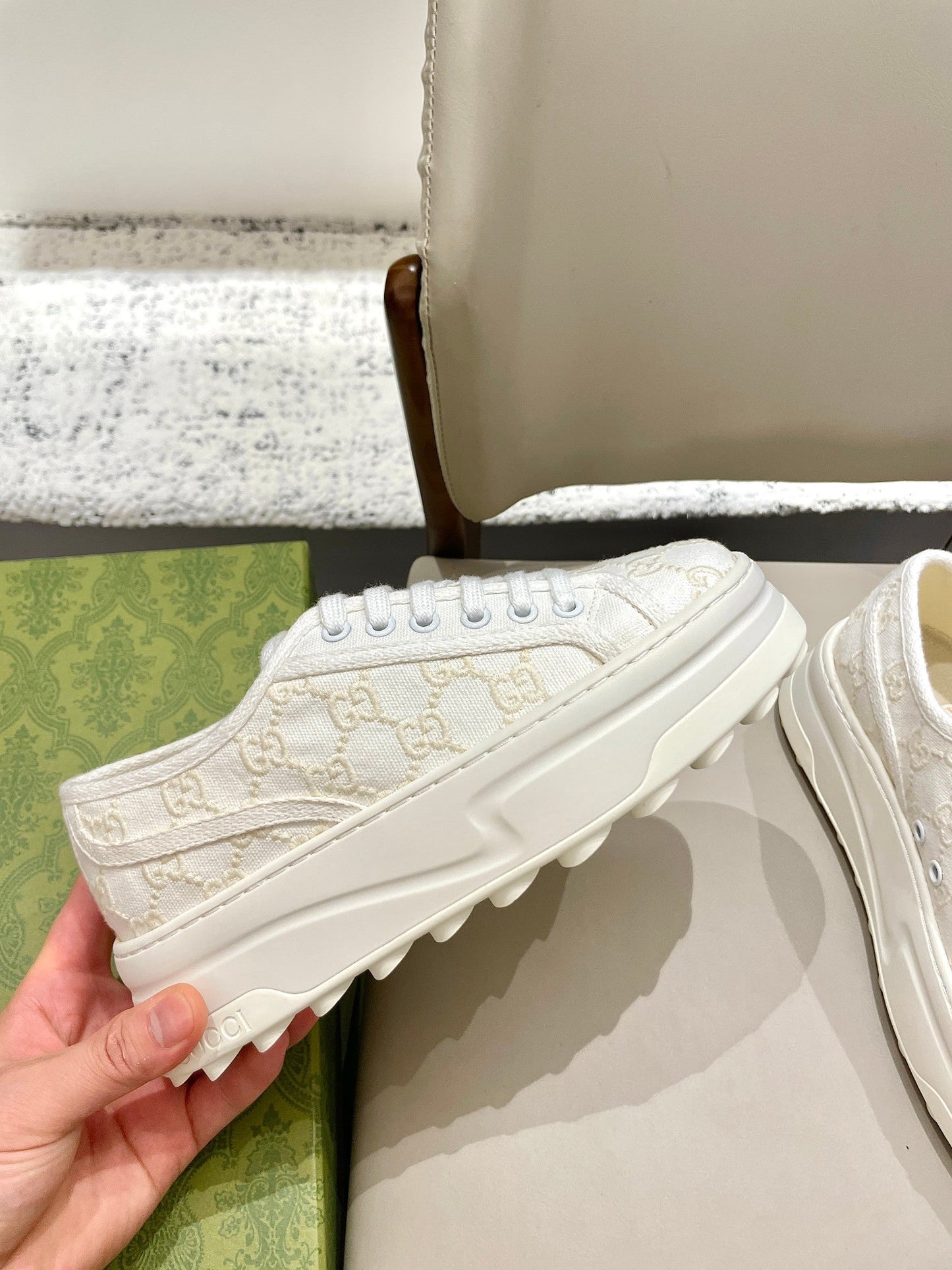 GG 26 Platform Sneaker White Cream Canvas 632837