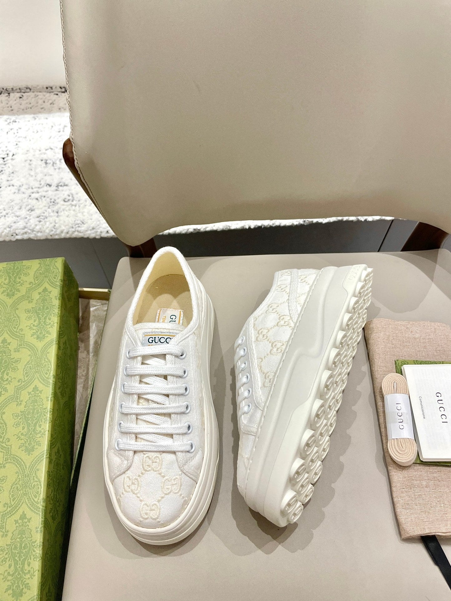 GG 26 Platform Sneaker White Cream Canvas 632837