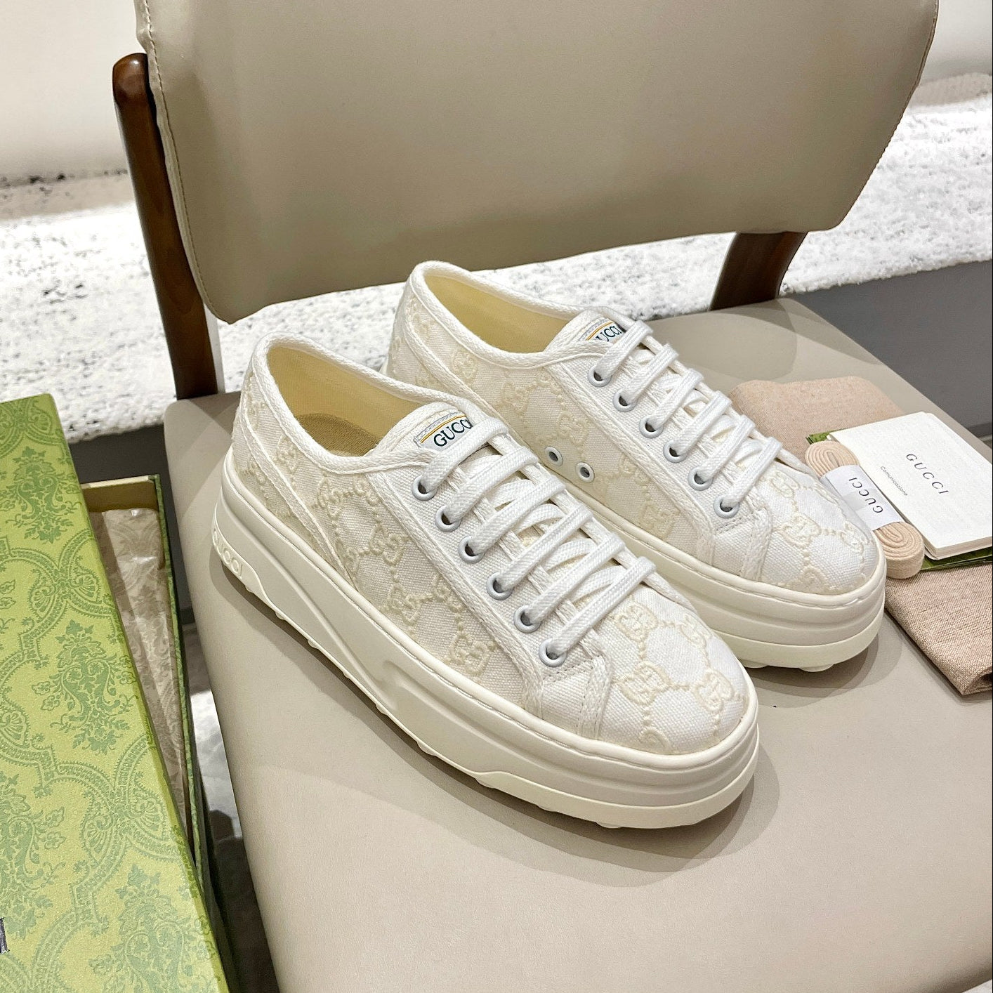 GG 26 Platform Sneaker White Cream Canvas 632837